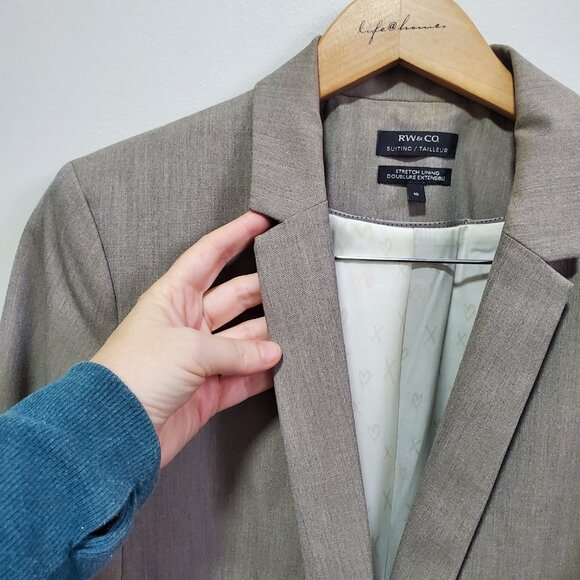 RW & CO. RW&CO. One Button Fitted Blazer Suiting Stretch Lined Tan Grey Women 10 - Picture 3 of 16
